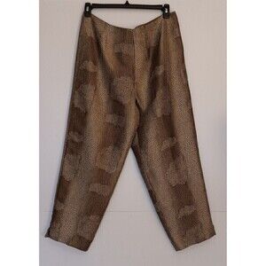 Sunny Leigh Silk Dress Pants Size 14 Beige Animal Print Retro Side Zipper